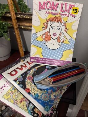 Mom Life Advanced Coloring Book plus 2 more books w/Crayon Color Pencils